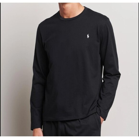 Ralph Lauren Shirt Mens Black Embroidered Logo Crew Neck Long